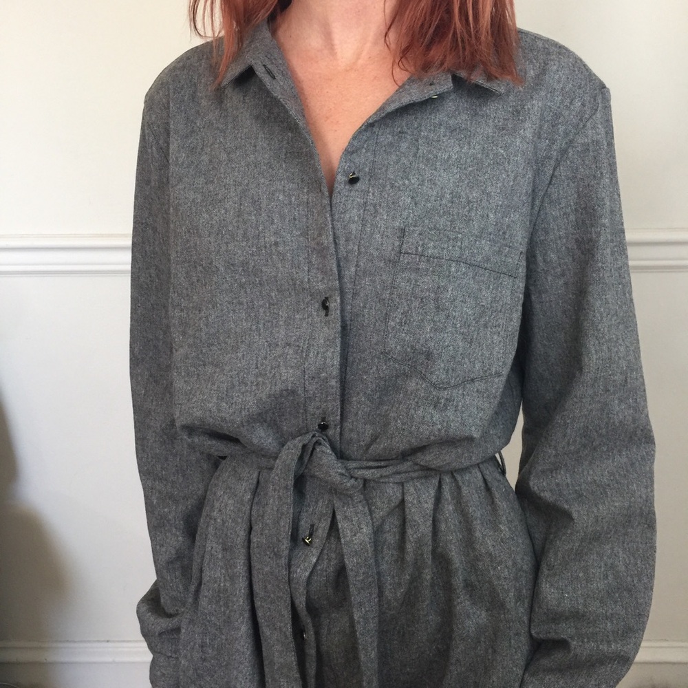 NWT Sezane Gray Camilla Waist Tie Shirt Dress - Picture 2 of 8